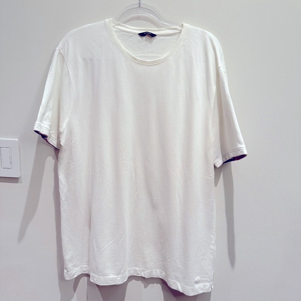 Massimo Dutti White Short Sleeve Tee Tan Cuff Sleeve